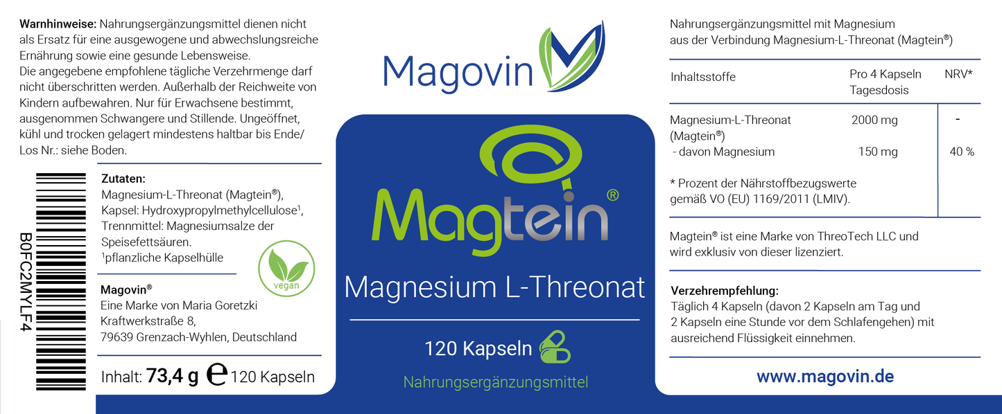 Magovin Magtein® Magnesium L-Threonat 120 Kapseln