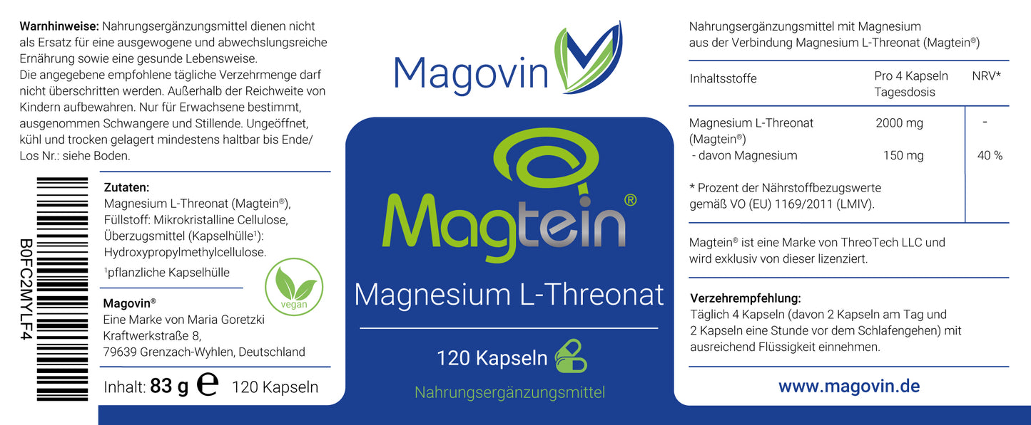 Magovin Magtein® Magnesium L-Threonat 120 Kapseln
